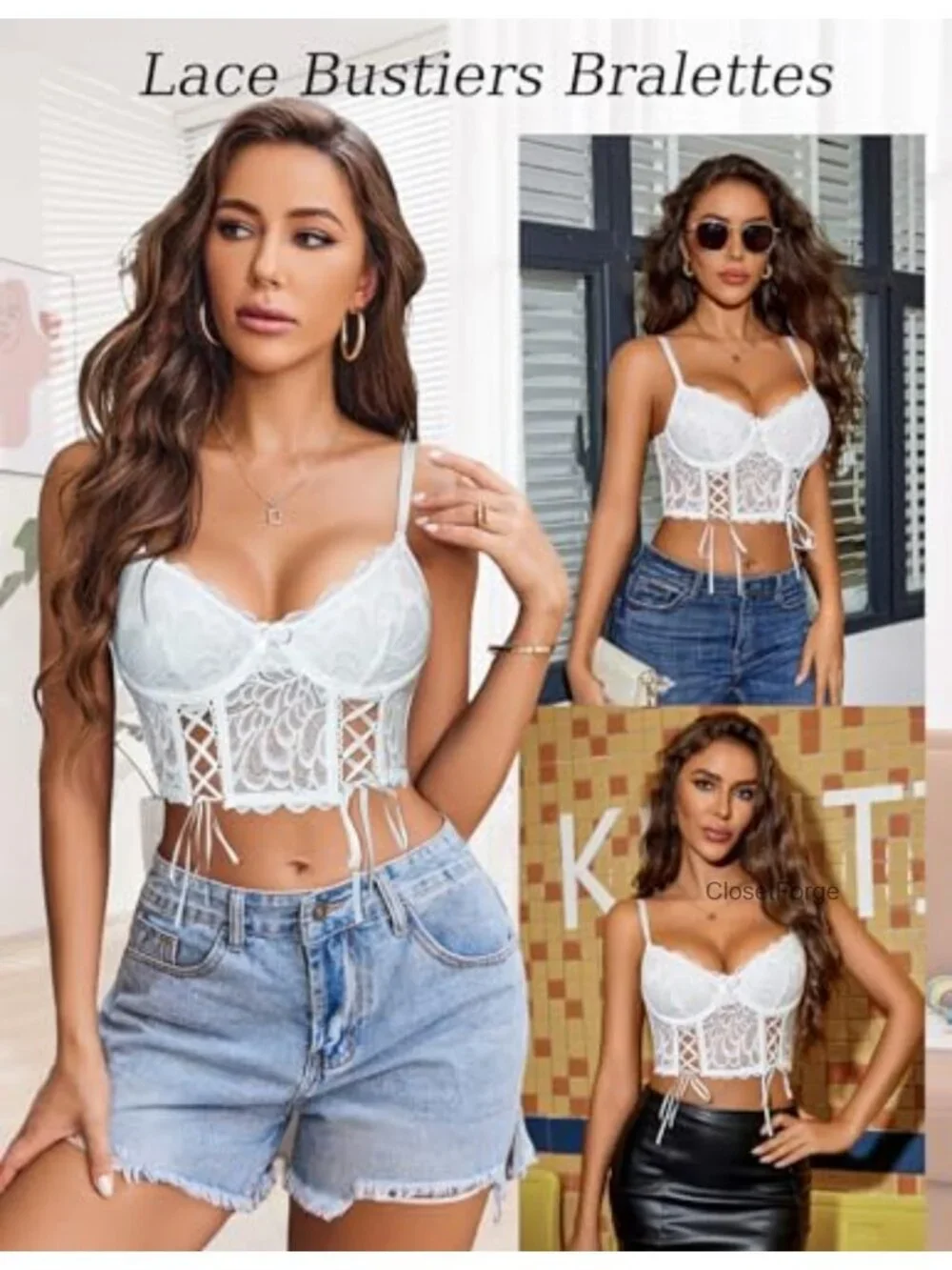Lace Corset Bustier Crop Top Underwire Bralette Y2K Adjustable Straps